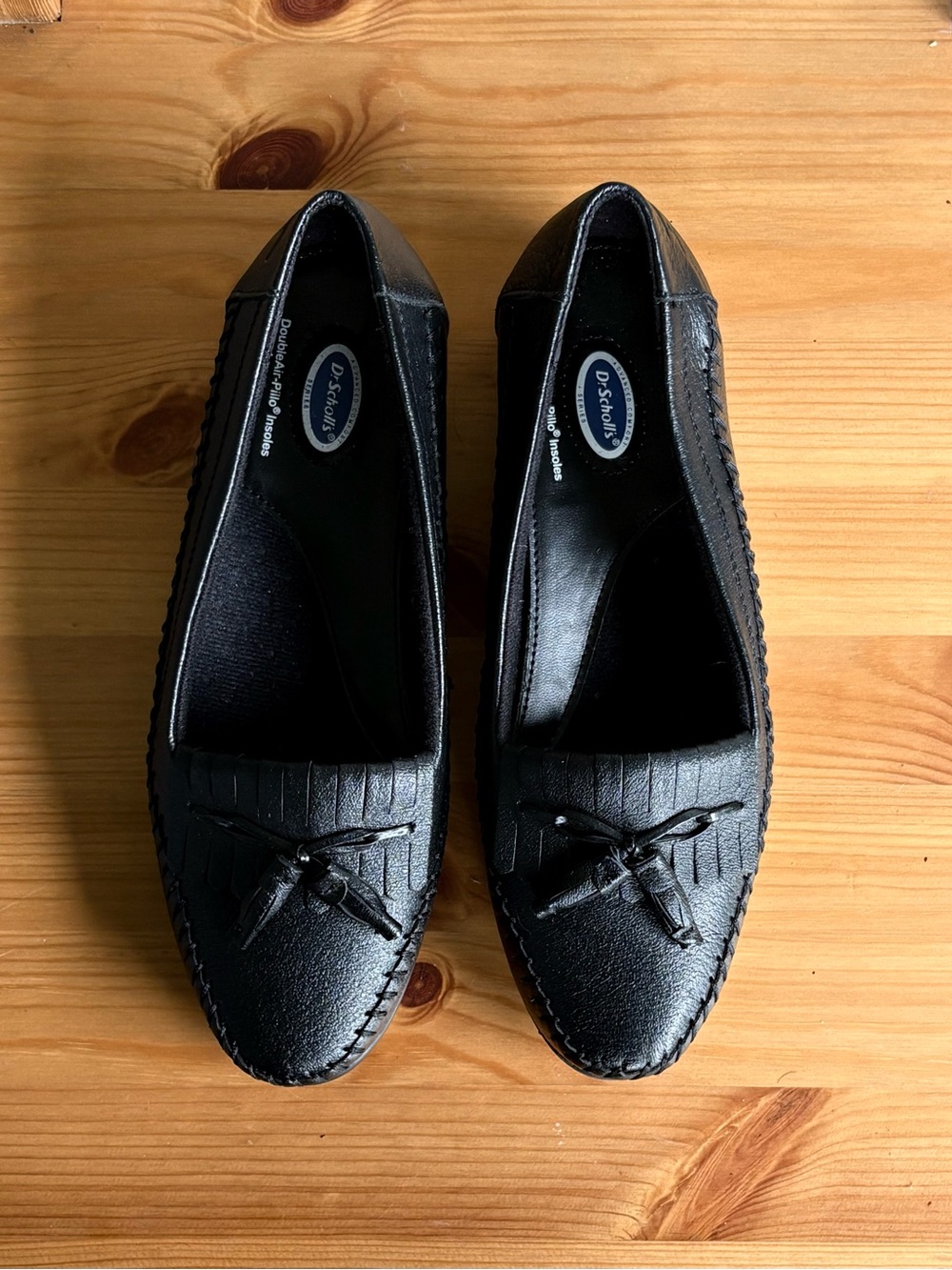 Dr.Scholl’s Black Leather Tassel Loafers Double Air-Pillo Comfort Shoes 6.5